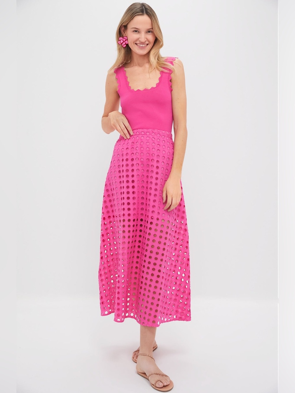Tuckernuck Hot Pink Cotton Eyelet Eve Skirt Size Large - Picture 2 of 6
